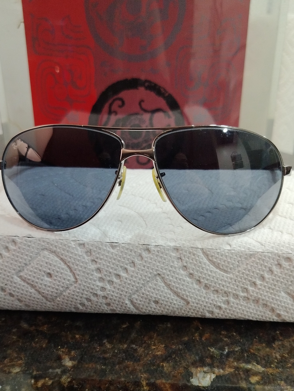 Ray-Ban Gun Metal Steel Sunglasses with Dark Lenses-Pilot Shape